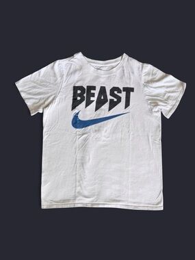 Nike Boys "BEAST" Graphic T-Shirt | White & Blue | Size L